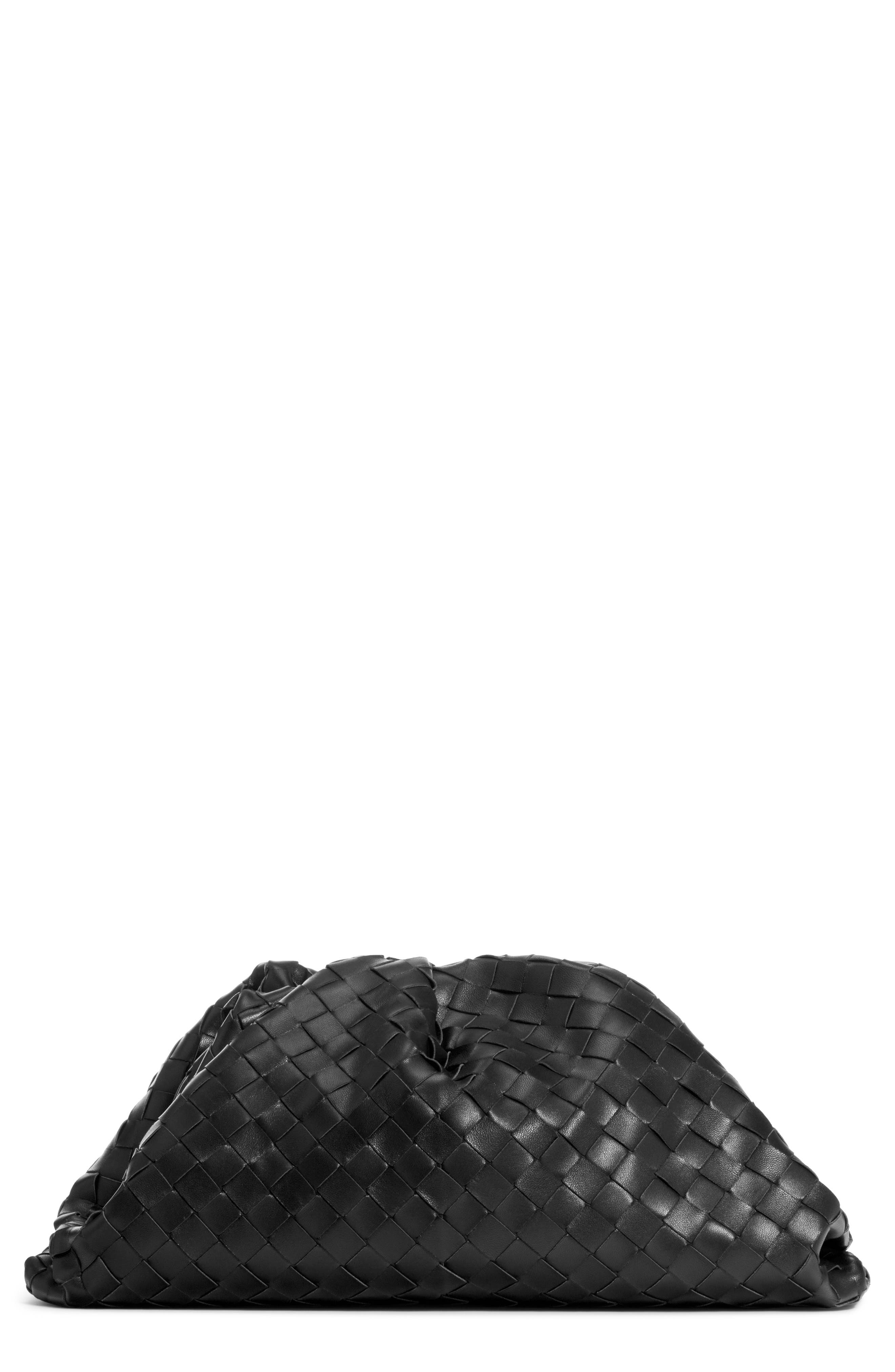 Intrecciato Leather Pouch, Main, color, NERO/ SILVER
