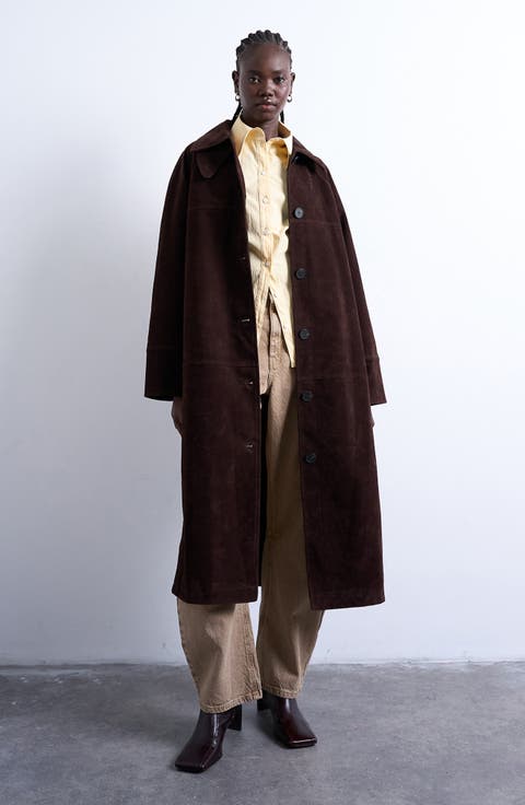 Long Faux Suede Car Coat