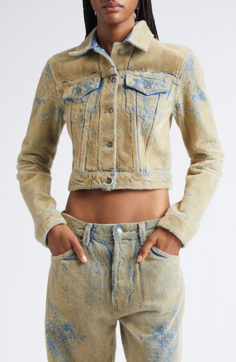 Acne Studios Flocked Denim Crop Jacket, Main, color, Blue/ Beige