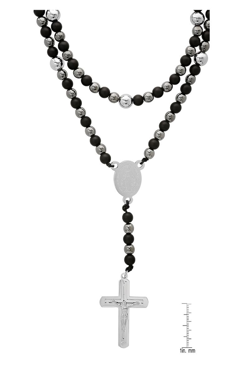 Men's Black Lava & Hematite Beaded Rosary Necklace, Alternate, color, SILVER/ BLACK