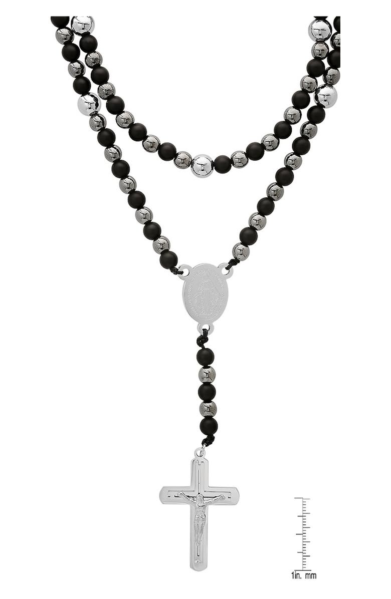 HMY JEWELRY Men's Black Lava & Hematite Beaded Rosary Necklace, Alternate, color, Silver/ Black