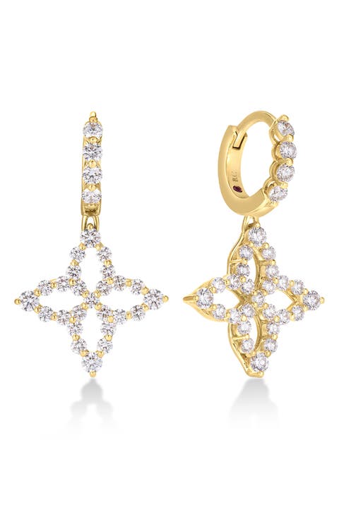 Tapered Princess Flower Diamond Drop Earrings