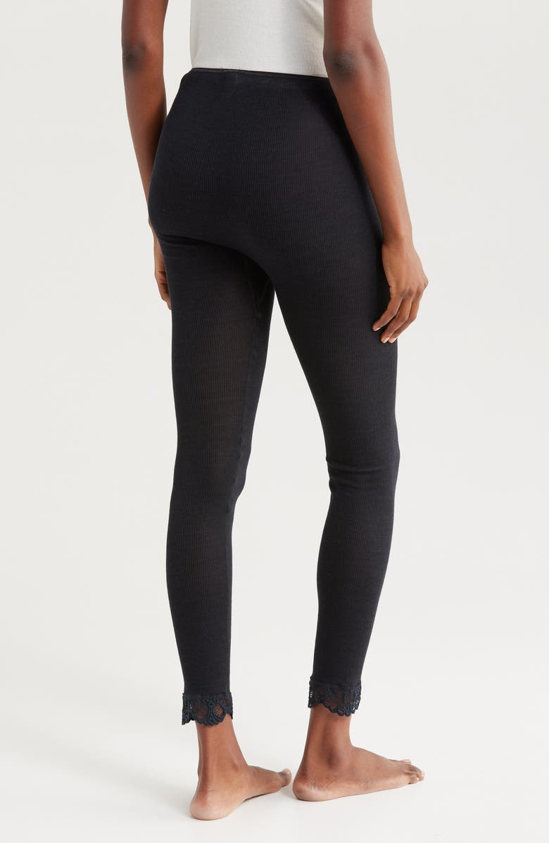 Hanro Lace Trim Rib Merino Wool & Silk Pajama Leggings, Alternate, color, 