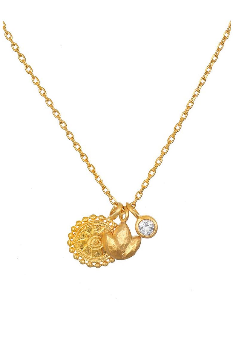 Enlightened Journey Mandala Lotus Charm Necklace, Main, color, Metallic Gold