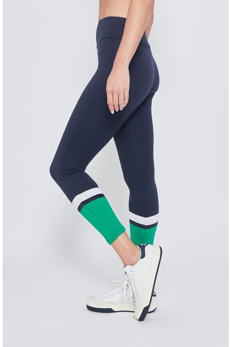 PERFORMANCE LEGGING, Alternate, color, NAVY W/ GREEN AND WHITE TRIM