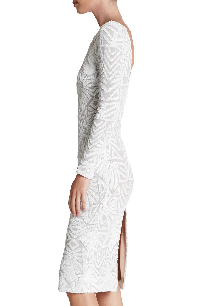 Emery Long Sleeve Sequin Cocktail Dress, Alternate, color, WHITE/ NUDE