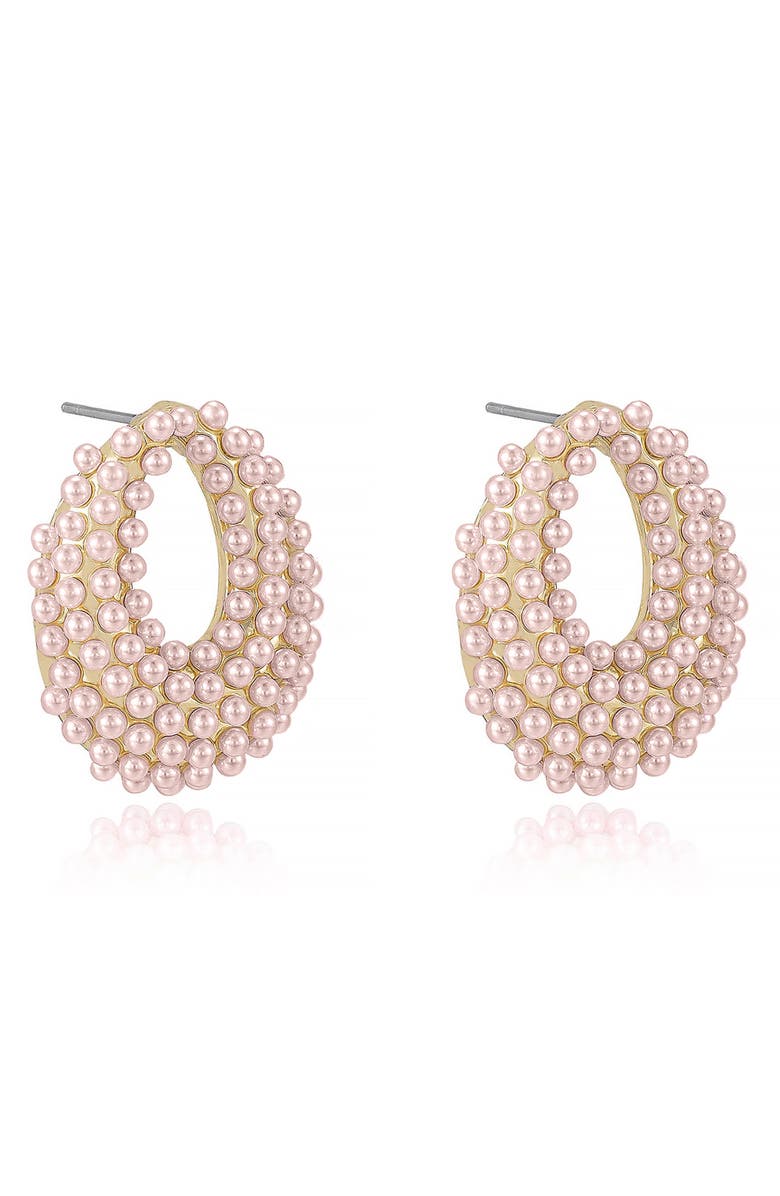 Ettika Imitation Pearl Cluster Frontal Hoop Earrings, Alternate, color, 