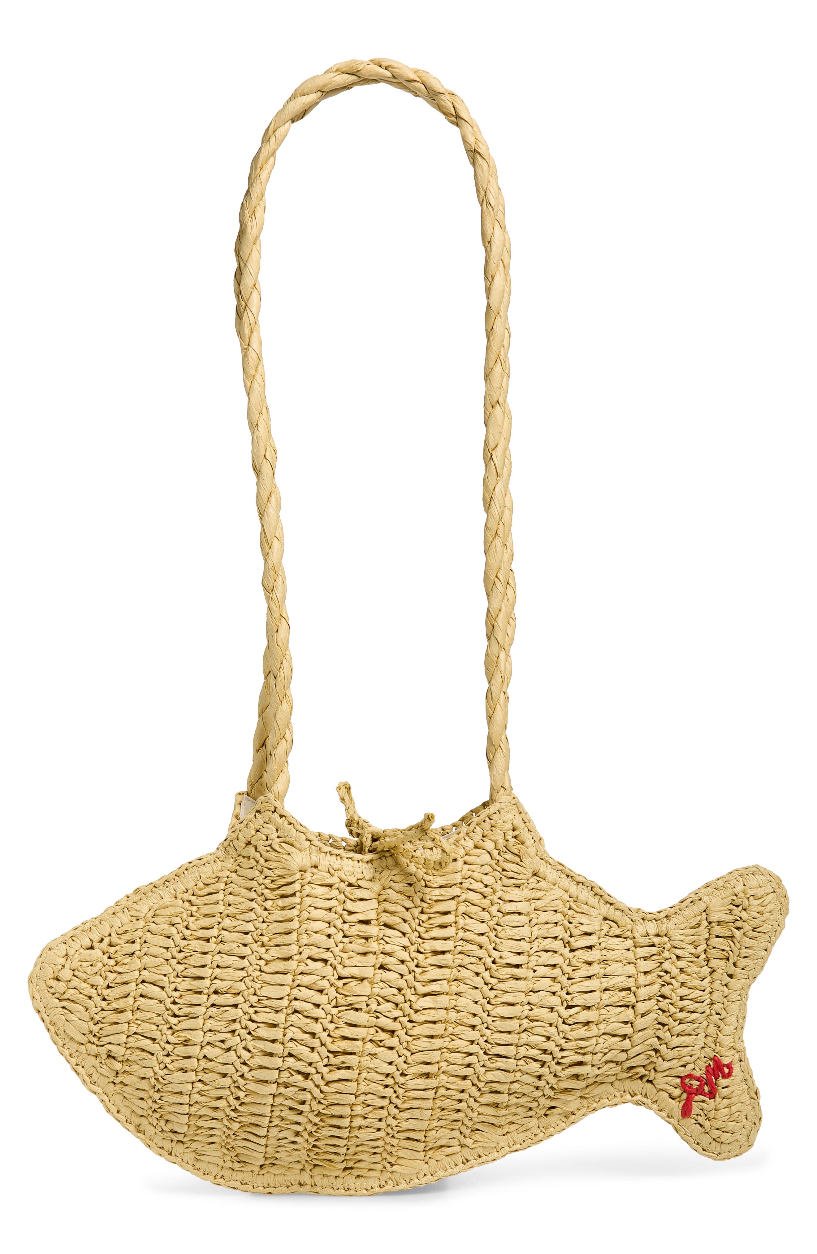 Damson Madder Raffia Fish Shoulder Bag, Alternate, color, Natural