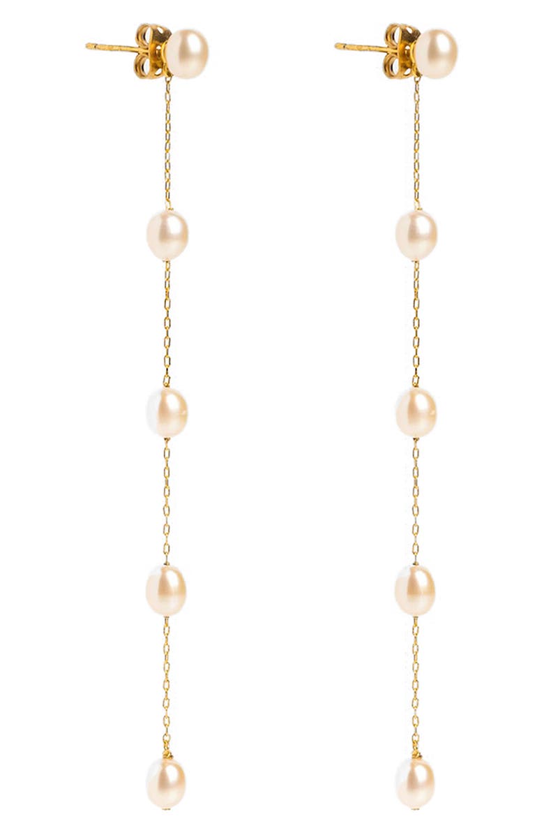 Local Eclectic Delicate Freshwater Pearl Linear Drop Earrings, Main, color, Gold