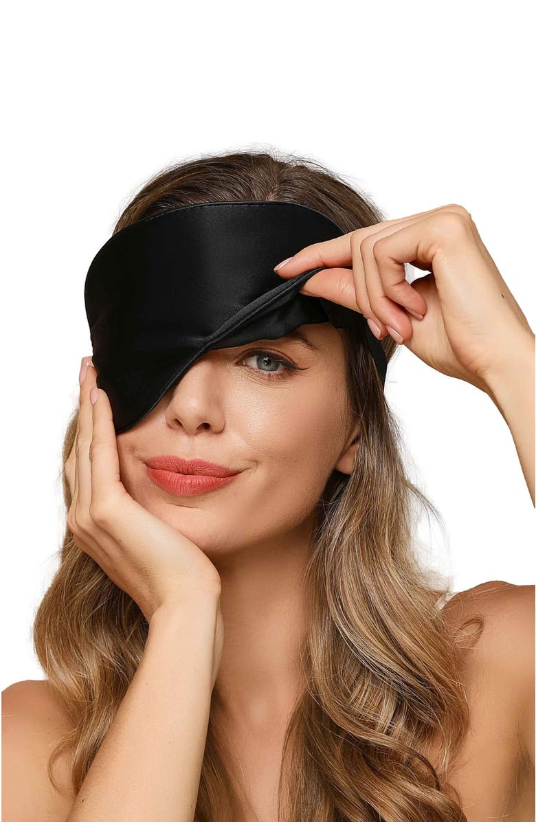 SILKSILKY 2 Pcs Silk Elastic Band Sleep Eye Mask Set, Alternate, color, Black/Black