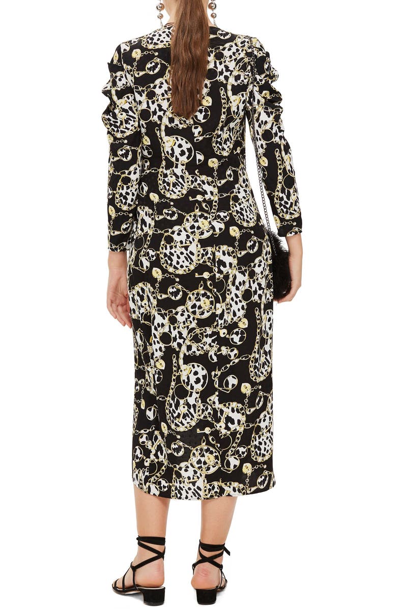 Topshop Chain Jacquard Midi Dress, Alternate, color, 