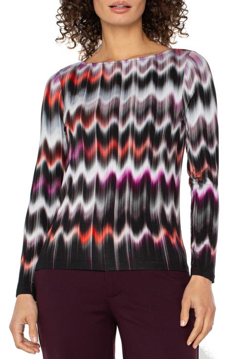 Abstract Print Boat Neck Long Sleeve Top (Regular & Petite)