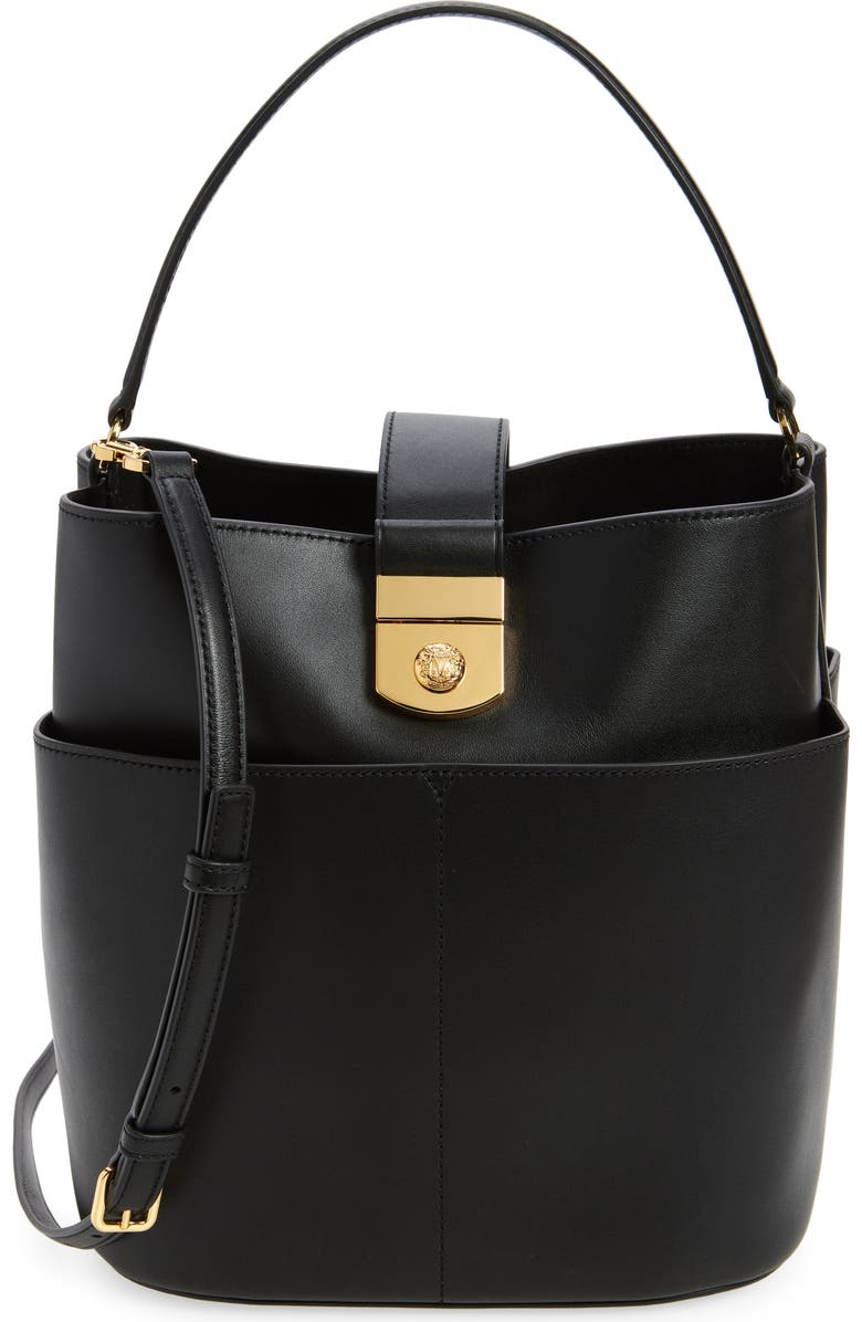 Veronica Beard The Crest Lock Leather Bucket Bag, Main, color,