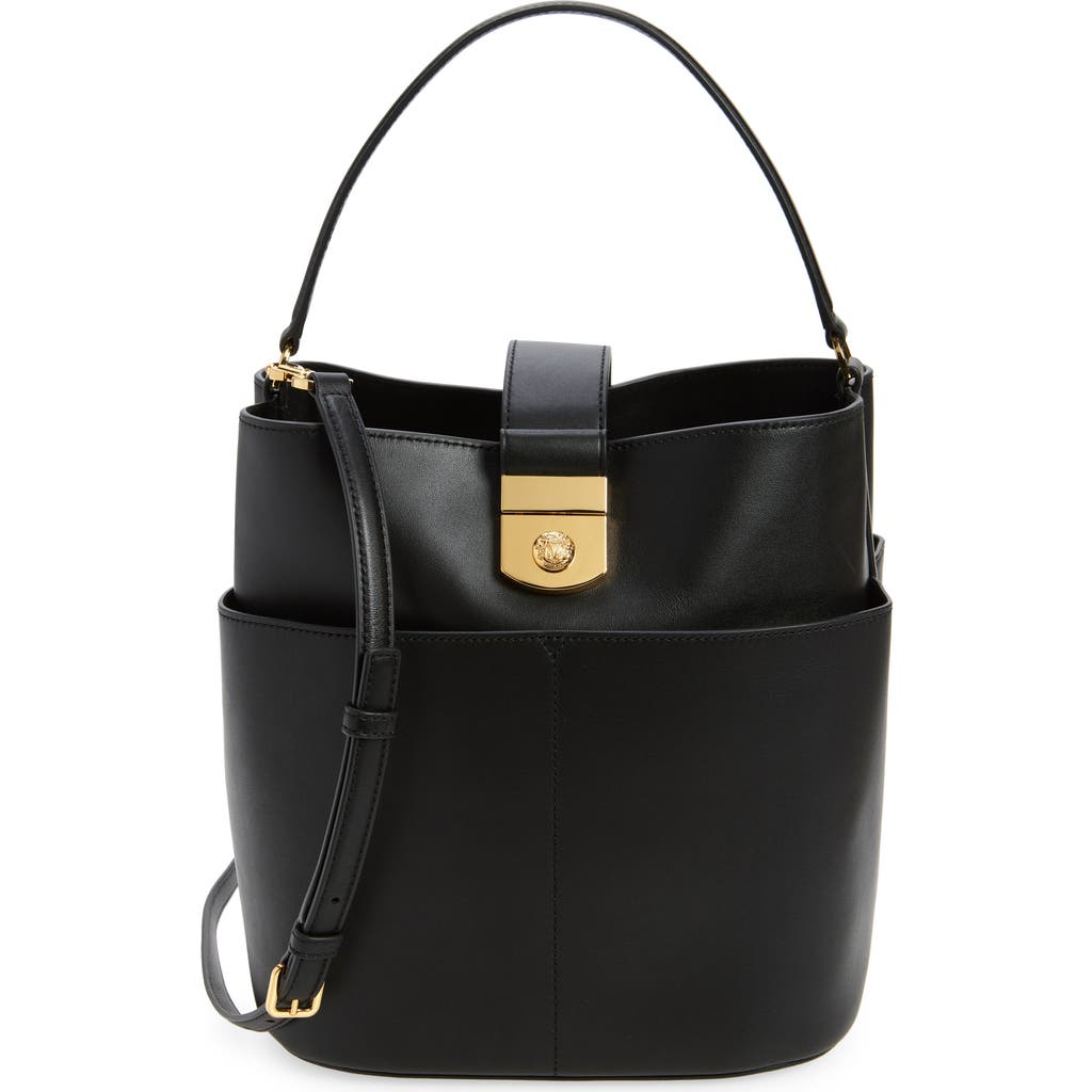 Shop Veronica Beard The Crest Lock Leather Bucket Bag