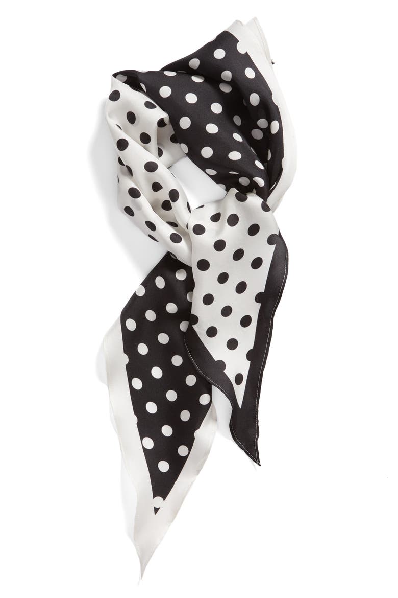 lia dot silk scarf, Alternate, color, BLACK