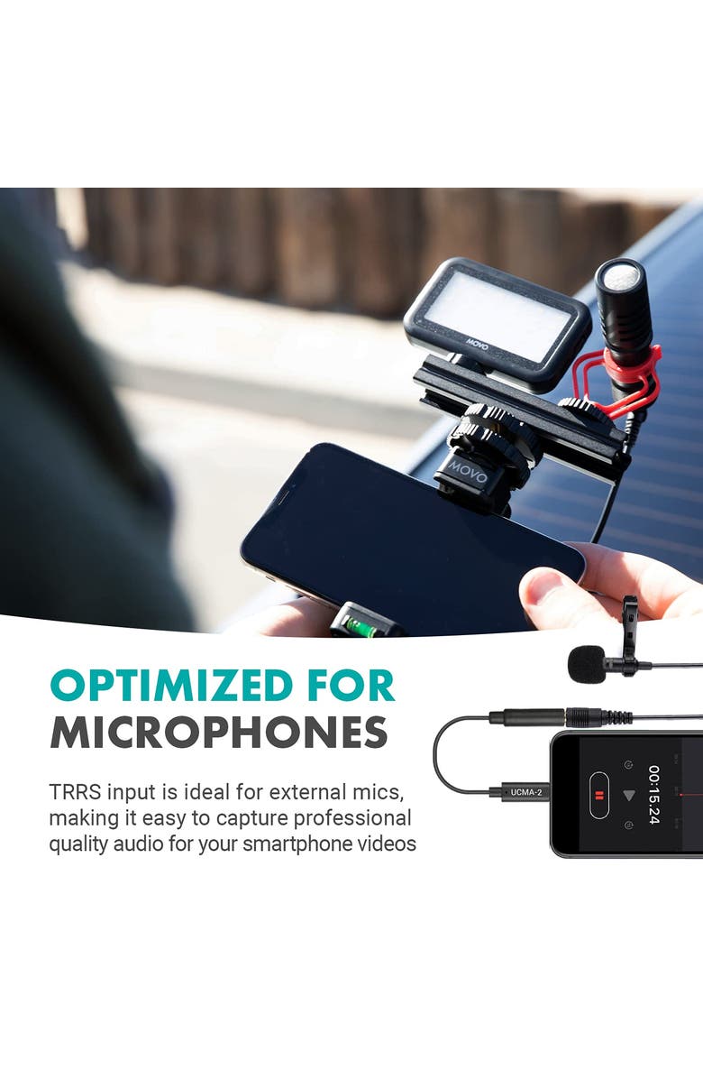 MOVO UCMA-2 Female 3.5mm TRRS to USB-C Mic. Adapter, Alternate, color, Black