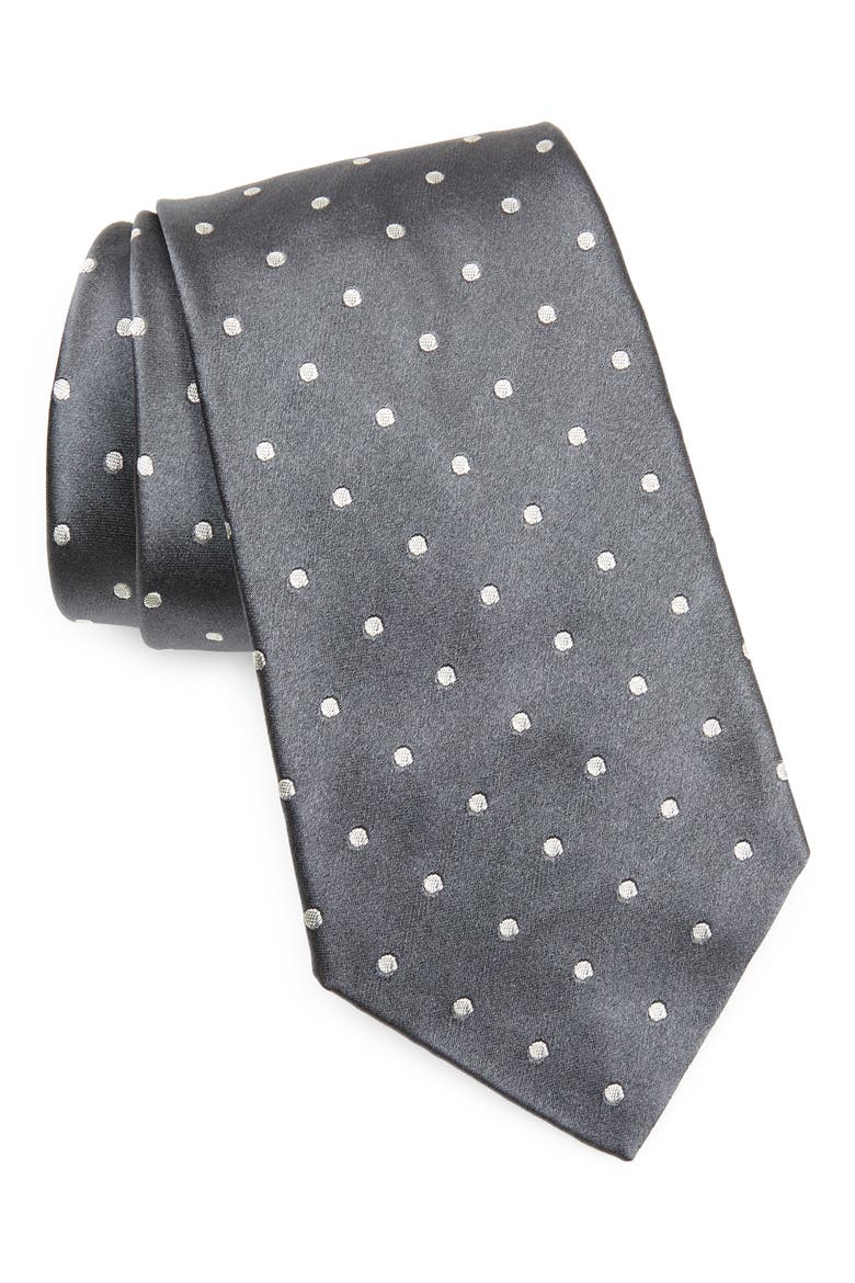 Grey Polka Dot Silk Tie, Main, color, DARK GREY