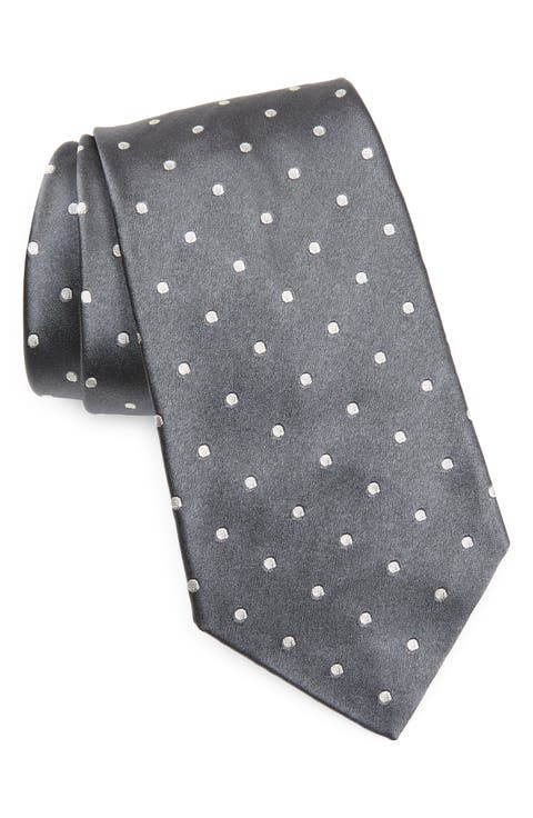 Grey Polka Dot Silk Tie