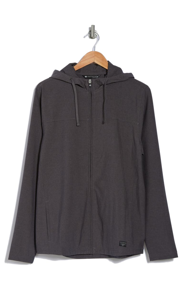 TravisMathew Shaker Heights Full Zip Hoodie, Alternate, color, Grey Pinstripe/ Black