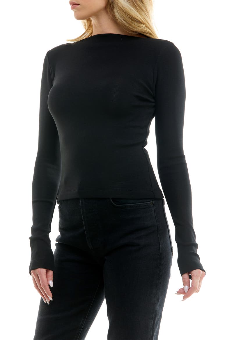 Ribbed Boat Neck T-Shirt, Alternate, color, BLACK