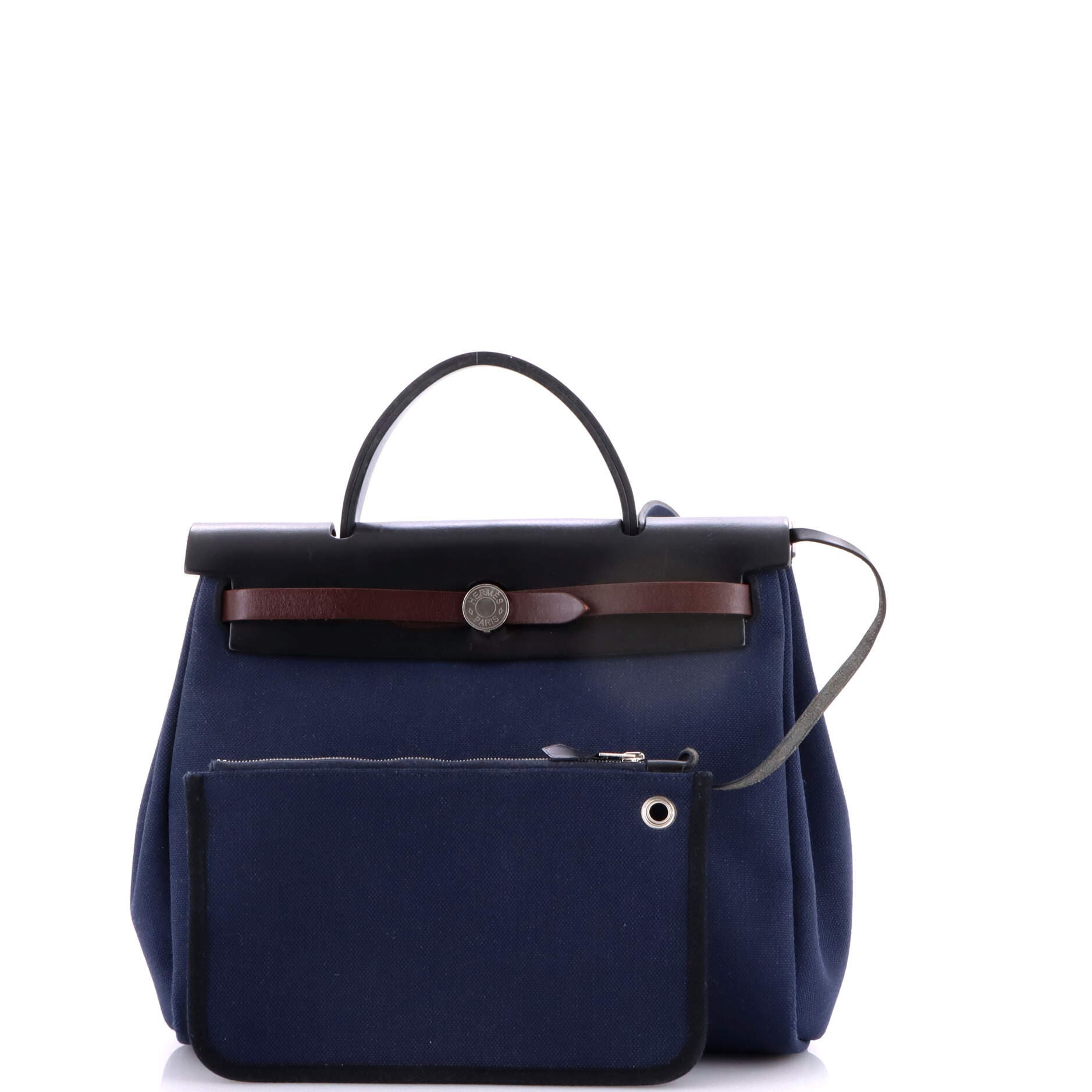 Pre-Owned Hermes Herbag Zip Leather and Toile 31, Alternate, color, Bleu Nuit