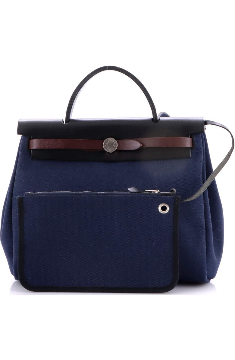 Pre-Owned Hermes Herbag Zip Leather and Toile 31, Alternate, color, Bleu Nuit