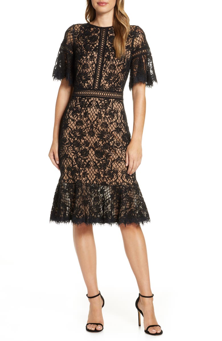 Tadashi Shoji Embroidered Mesh Dress, Main, color, 