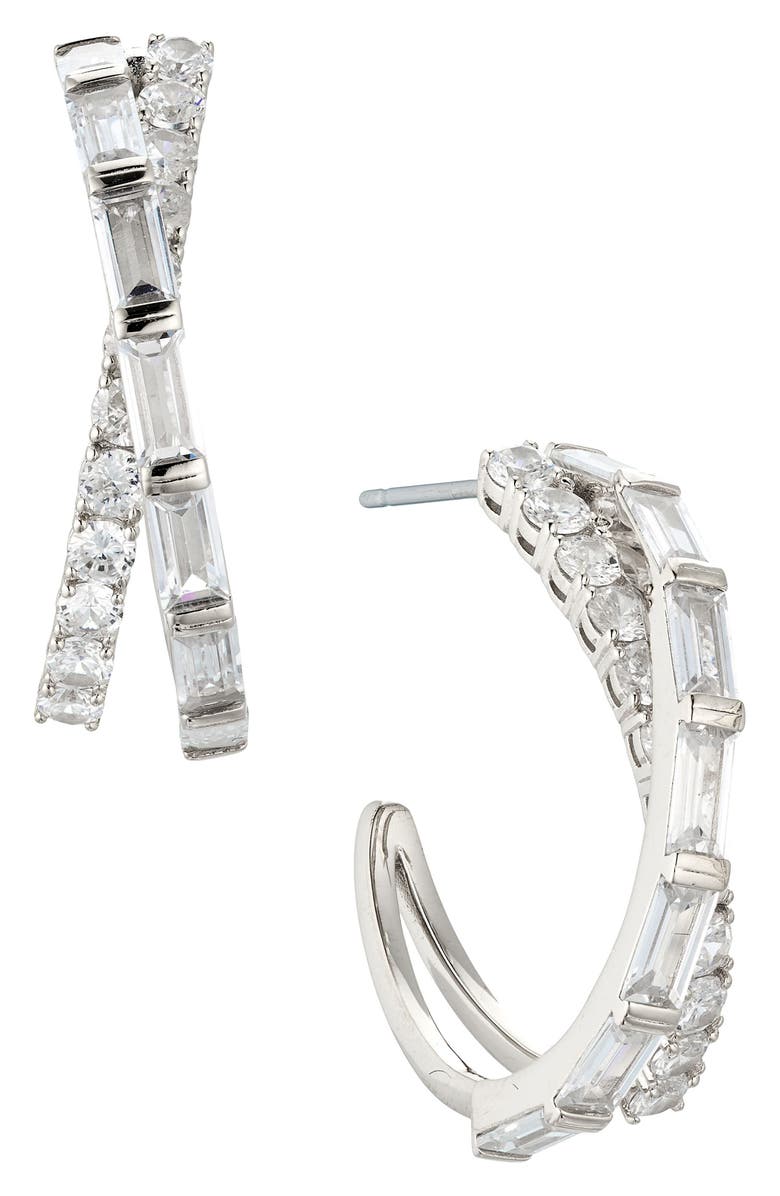 Nadri Crossover Cubic Zirconia Hoop Earrings, Main, color,