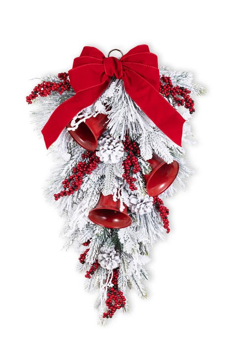 Christmas Flocked Pinecone & Berry Teardrop Wreath