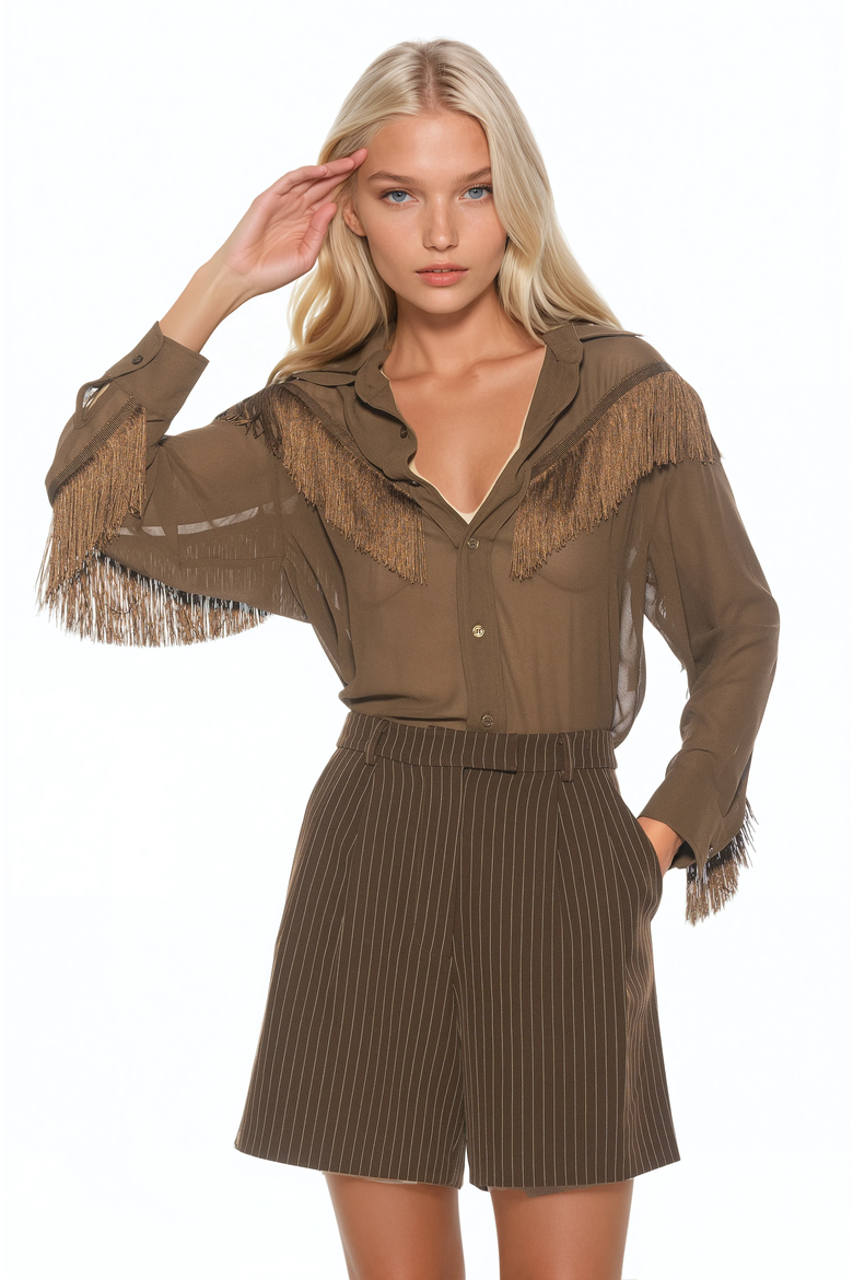 Kairos Oversized Fringe Shirt, Alternate, color, Brown