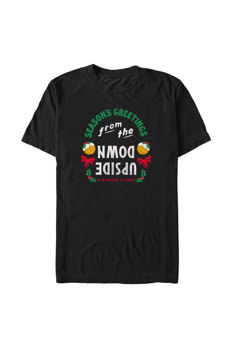 Men's Stranger Things Christmas Season's Greetings  Graphic T-Shirt, Alternate, color, Black