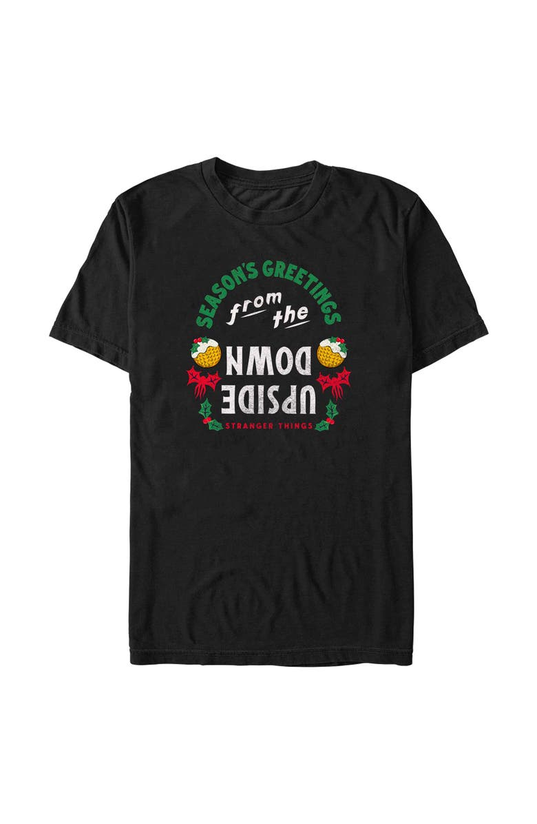Stranger Things Men's Stranger Things Christmas Season's Greetings Graphic T-Shirt, Alternate, color, Black