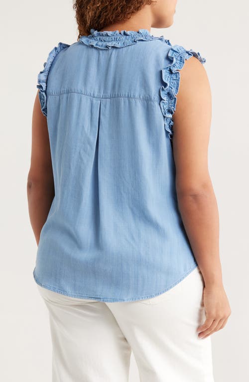 Wit & Wisdom Ruffle Trim Sleeveless Chambray Top In Blue