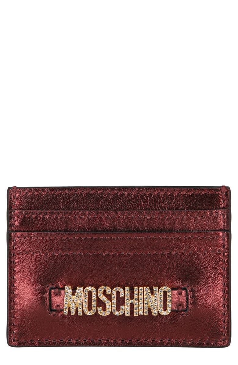 Moschino Crystal Logo Card Case, Main, color,