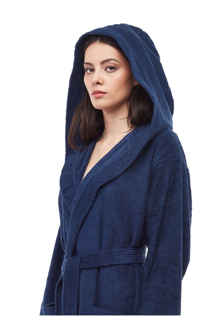 Paradise Womens Hooded Cotton Bath Robe, Alternate, color, Navy