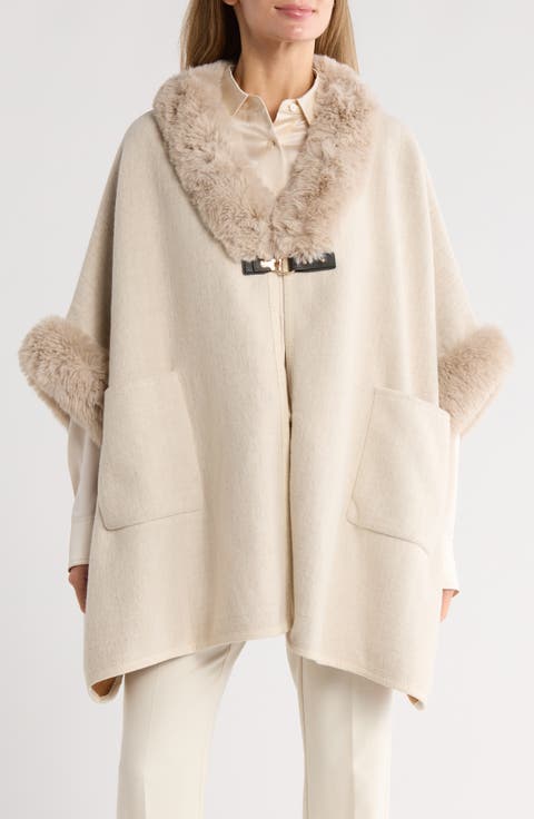 Faux Fur Trim Ruana