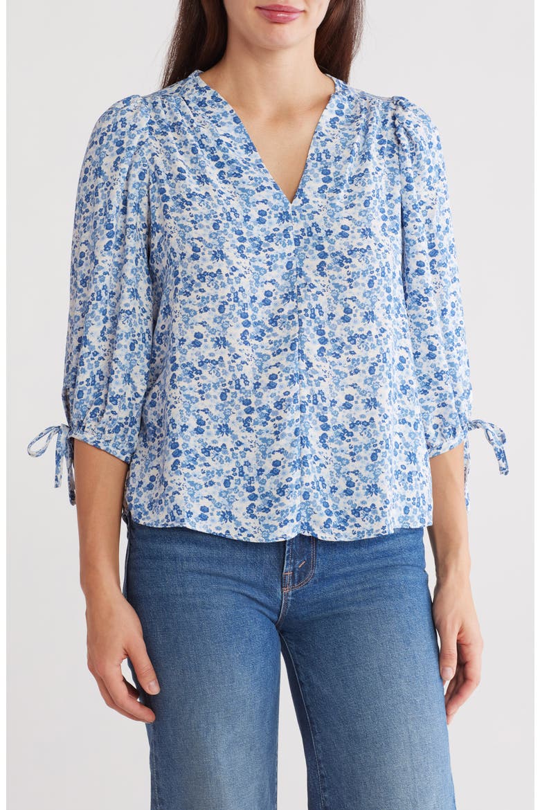 Ditsy Puff Sleeve Blouse, Main, color, BLUE