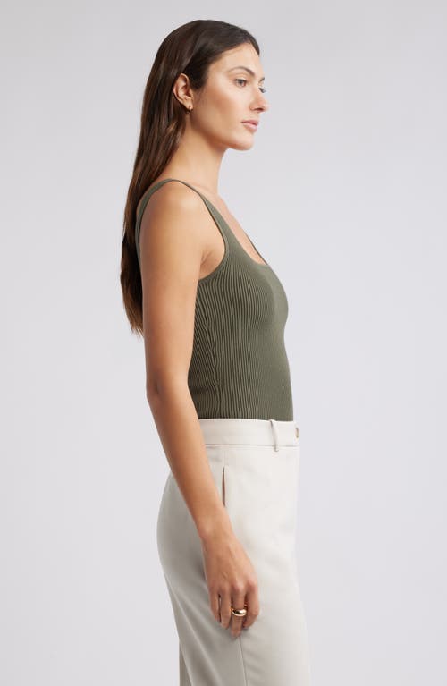 Open Edit Luxe Sculpt Rib Tank In Olive Sarma