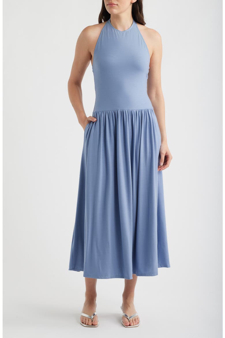 Clara Halter Neck Knit Midi Dress, Main, color, STORM