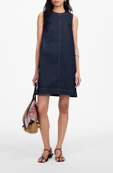 Boxy Sleeveless Denim Shift Dress