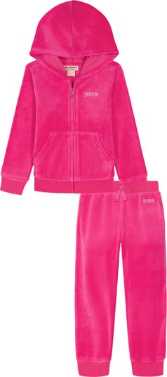Kids' Crystal Embellished Velour Zip-Up Hoodie & Joggers Set