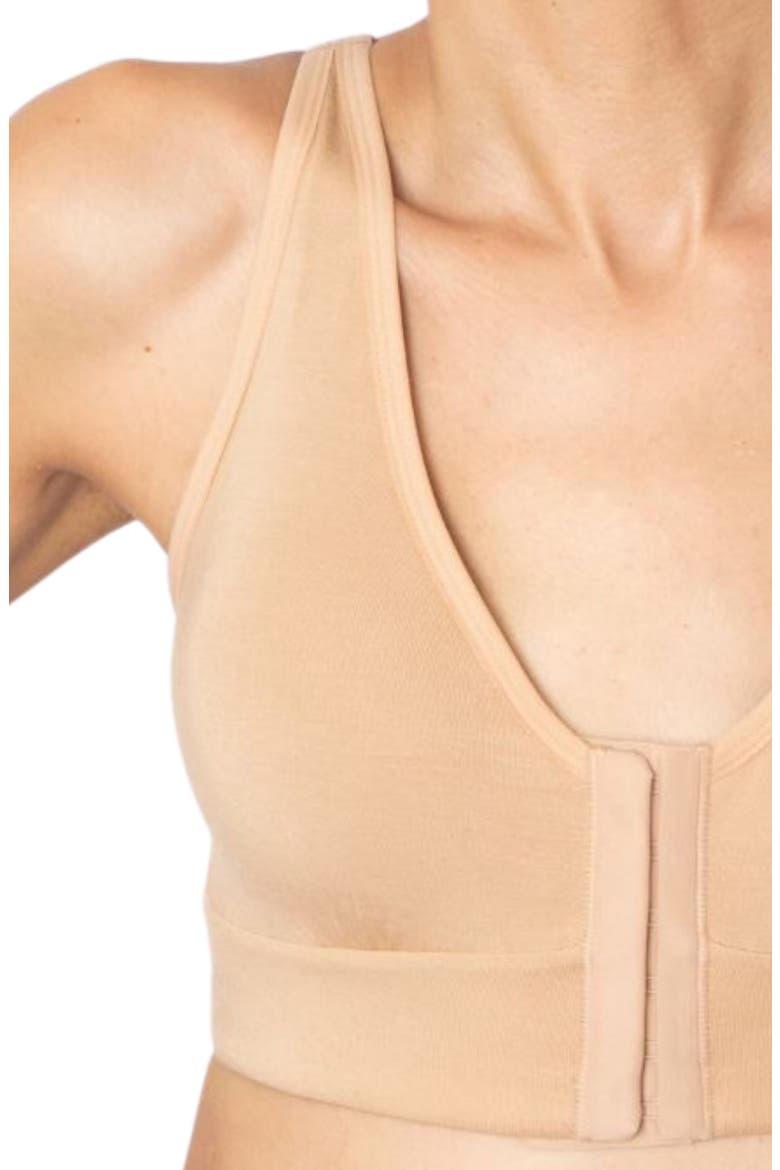 Rora Post-Surgery Front Close Pocketed Bralette, Alternate, color, SAND