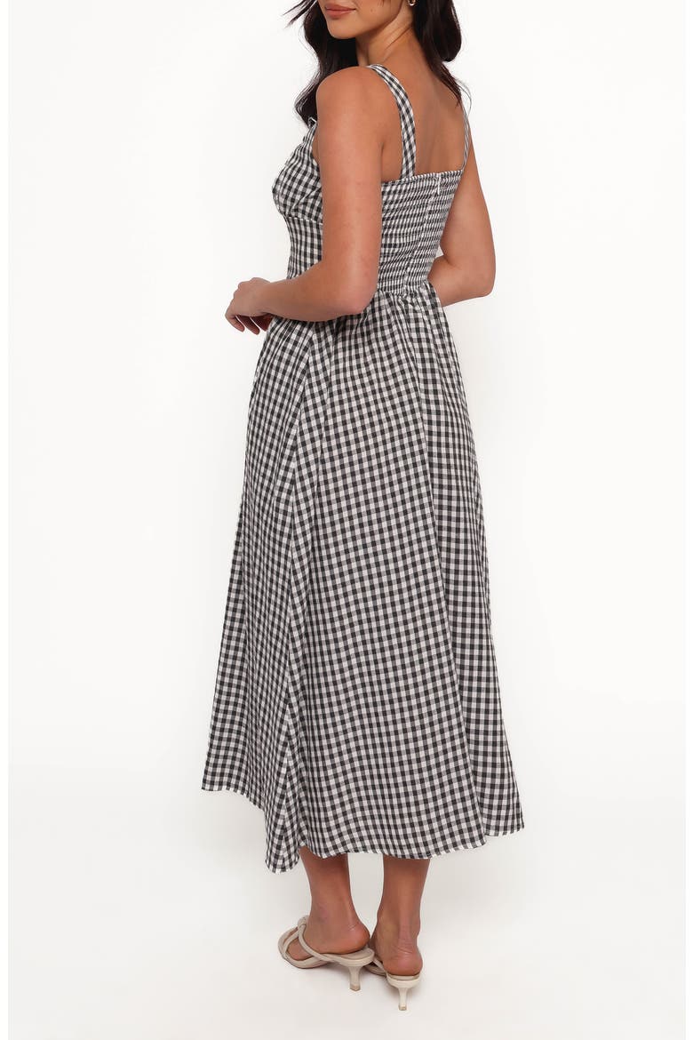 Kinslee Corset Cotton Blend Midi Dress, Alternate, color, BLACK GINGHAM