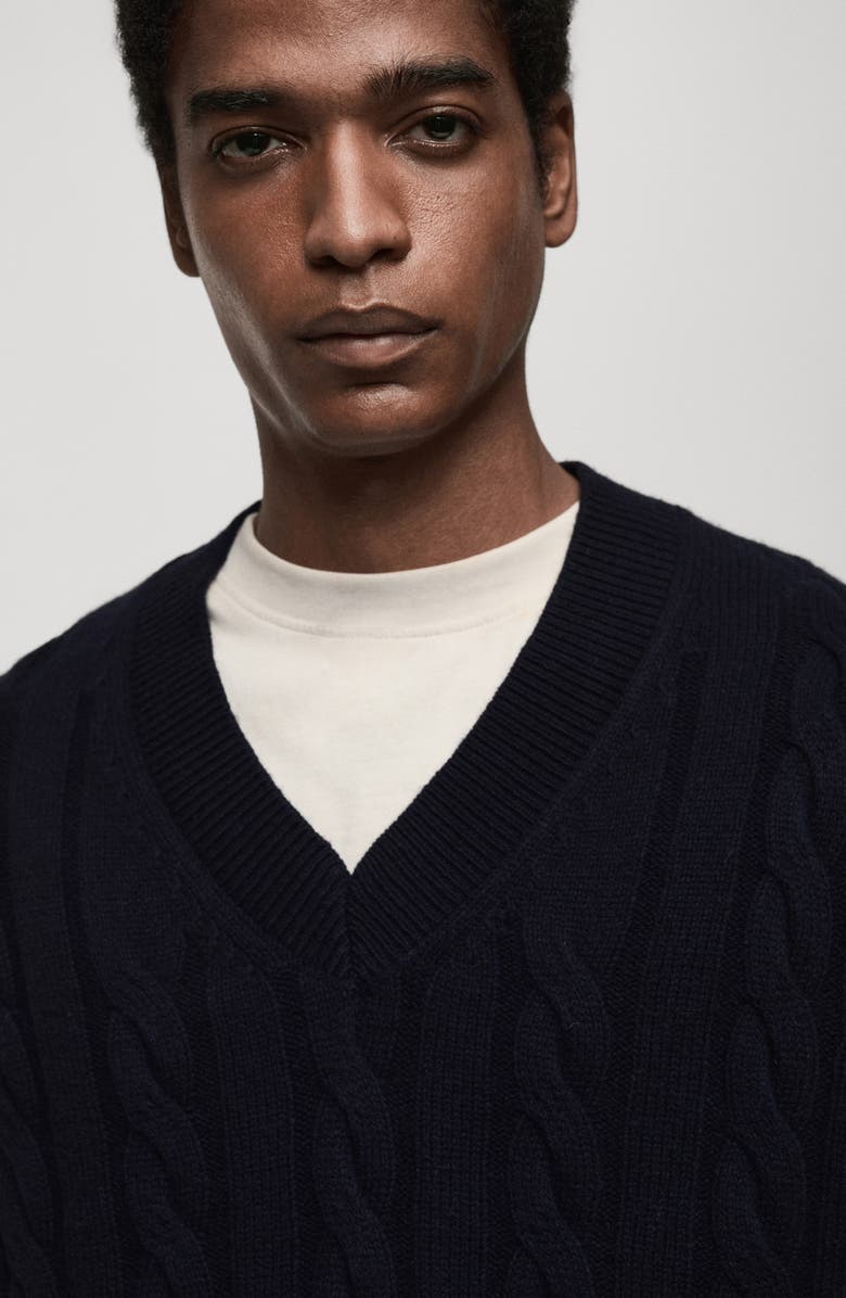 MANGO Cable Stitch Sweater Vest, Alternate, color, Dark Navy