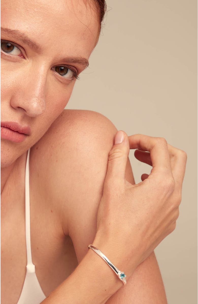 UNODE50 Cuff Bracelet With Blue Cubic Zirconia, Alternate, color, Silver