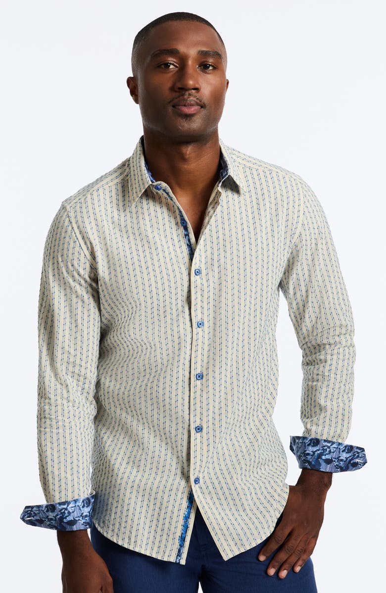 Robert Graham Senegal Classic Fit Stripe Organic Cotton & Linen Button-Up Shirt, Alternate, color, 