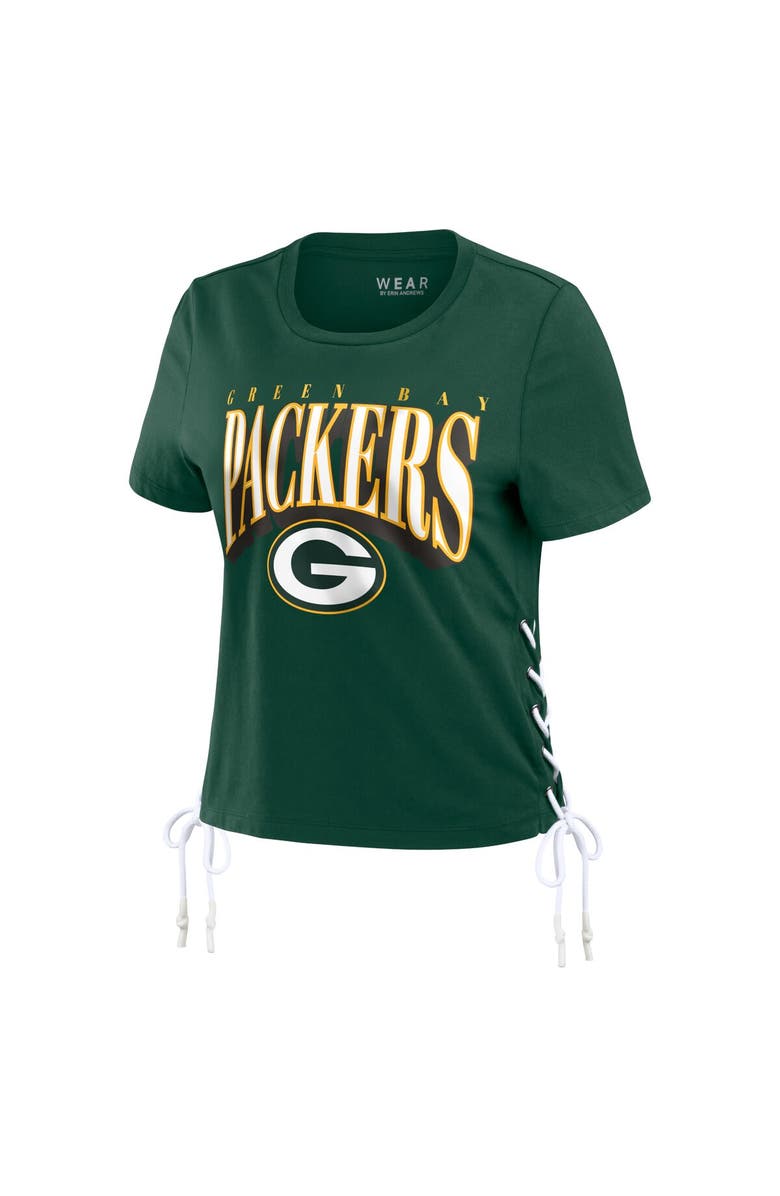 WEAR by Erin Andrews Women's WEAR by Erin Andrews Green Green Bay Packers Lace Up Side Modest Cropped T-Shirt, Alternate, color, 