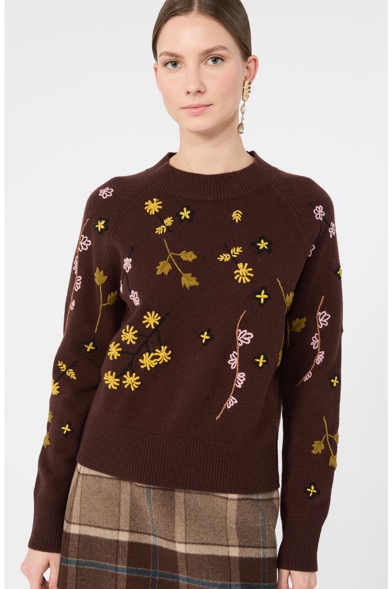 Floral Stitch Crewneck Sweater, Alternate, color, DARK BROWN