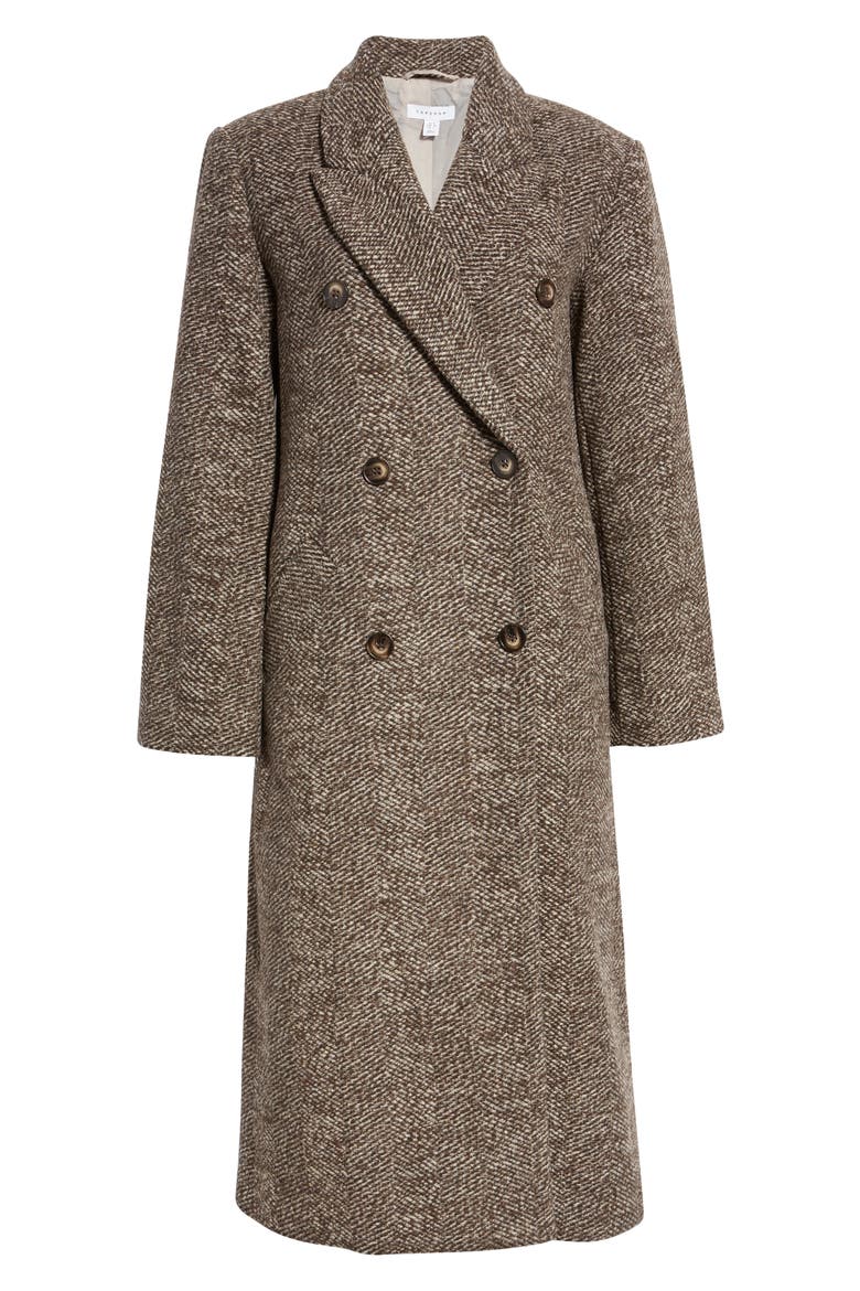 Herringbone Double Breasted Coat, Main, color, BROWN