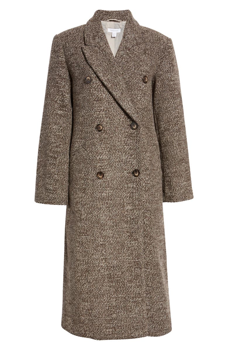 Topshop Herringbone Double Breasted Coat, Main, color,